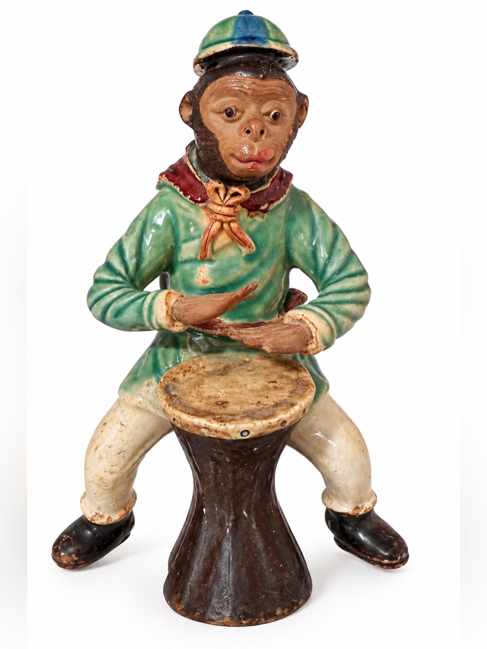 Vintage Shiwan Pottery Monkey Drummer Figurine